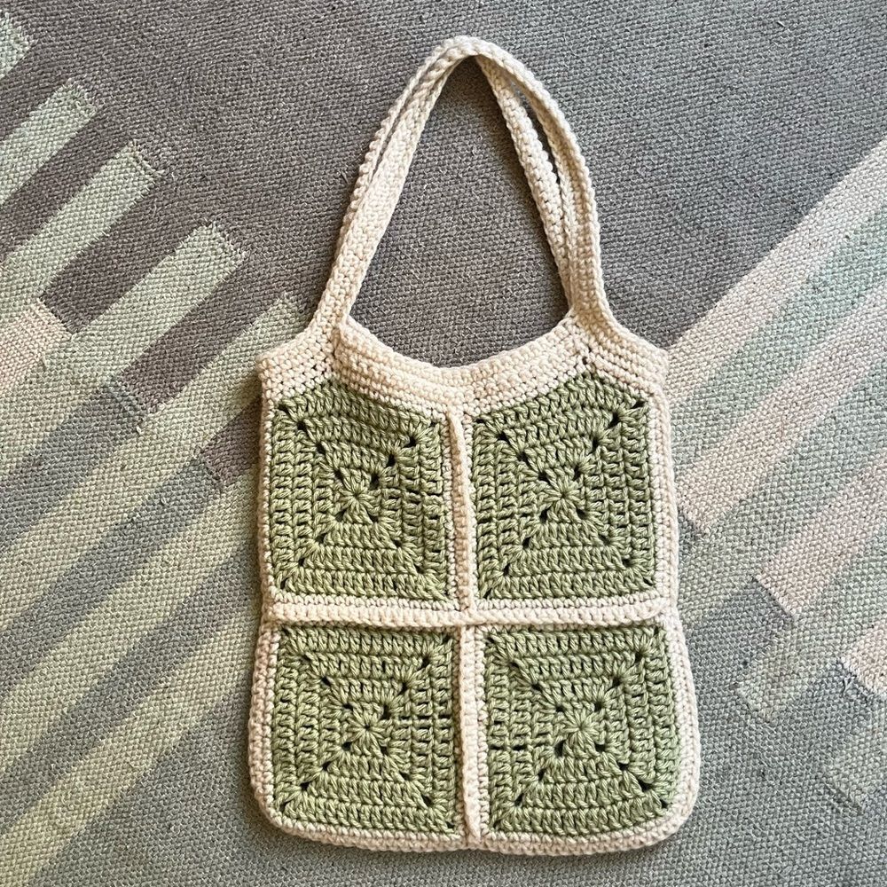 Handcrafted Crochet Tote Bag in Cream and Sage Green